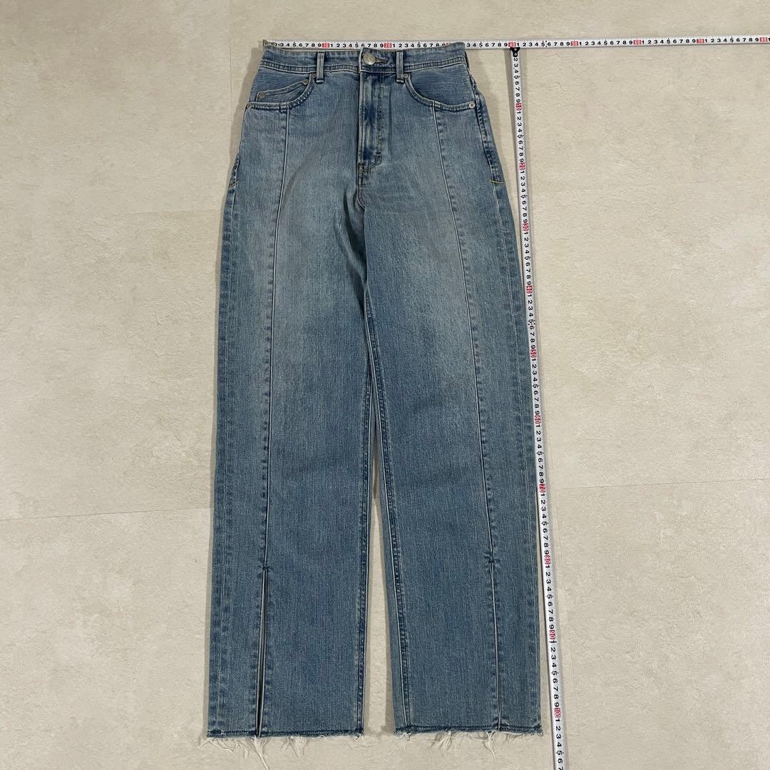 【美品】YANUK デニムパンツ フリンジ裾 スリット ロゴボタン サイズS