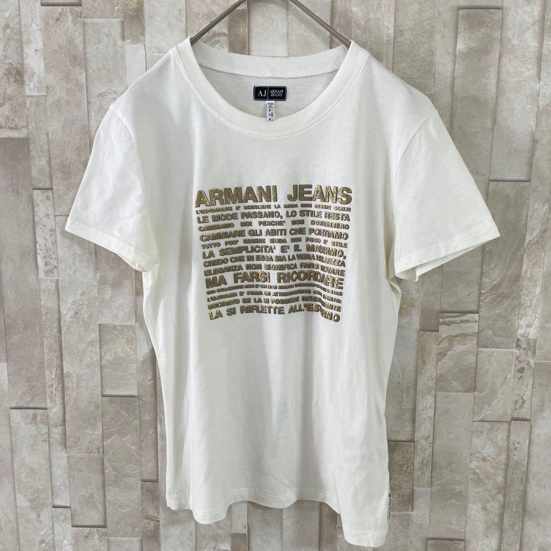 古着ARMANI JEANS 半袖Tシャツ ロゴプリント 40 ホワイト