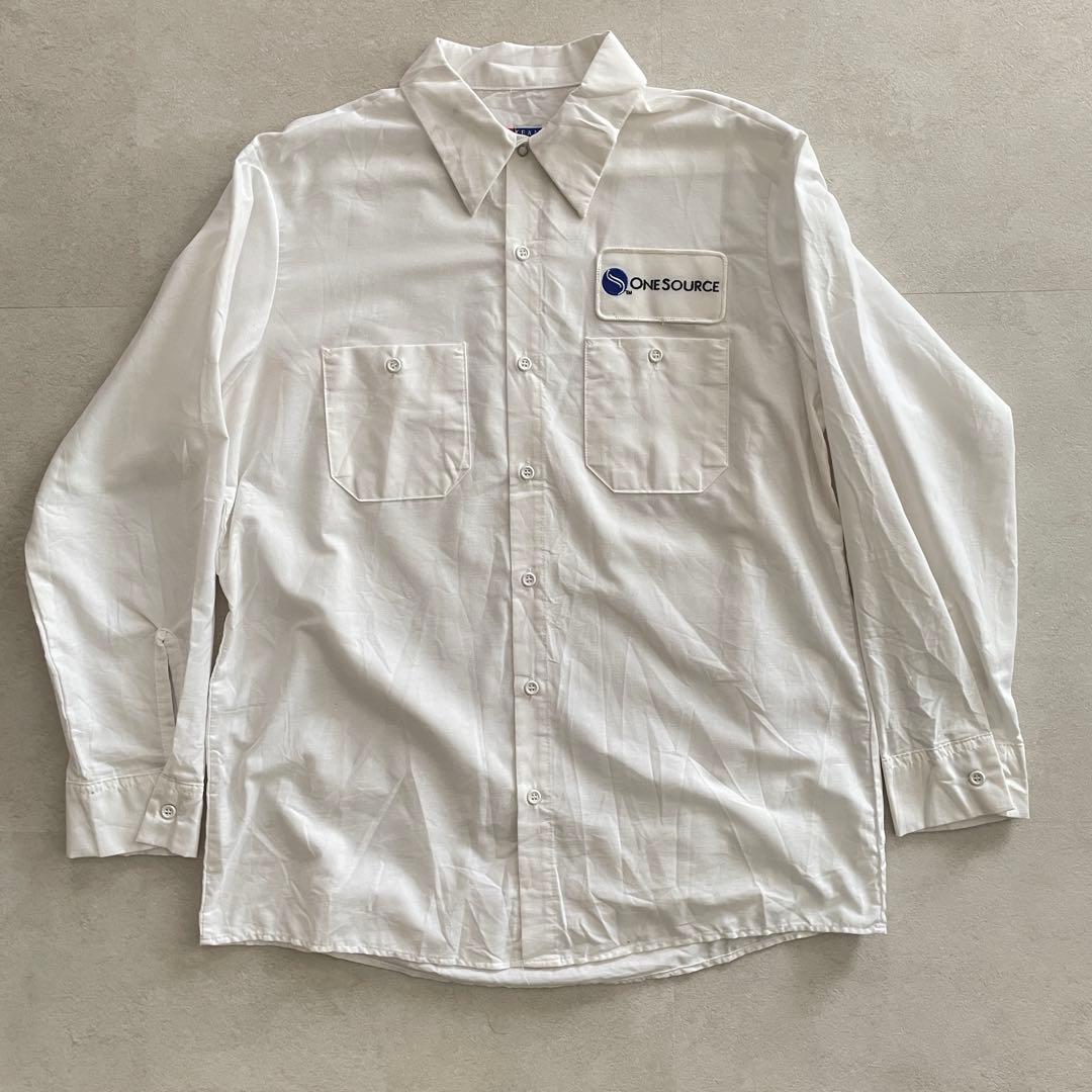 古着 G&K SERVICES 長袖ワークシャツ ロゴワッペン L ホワイト