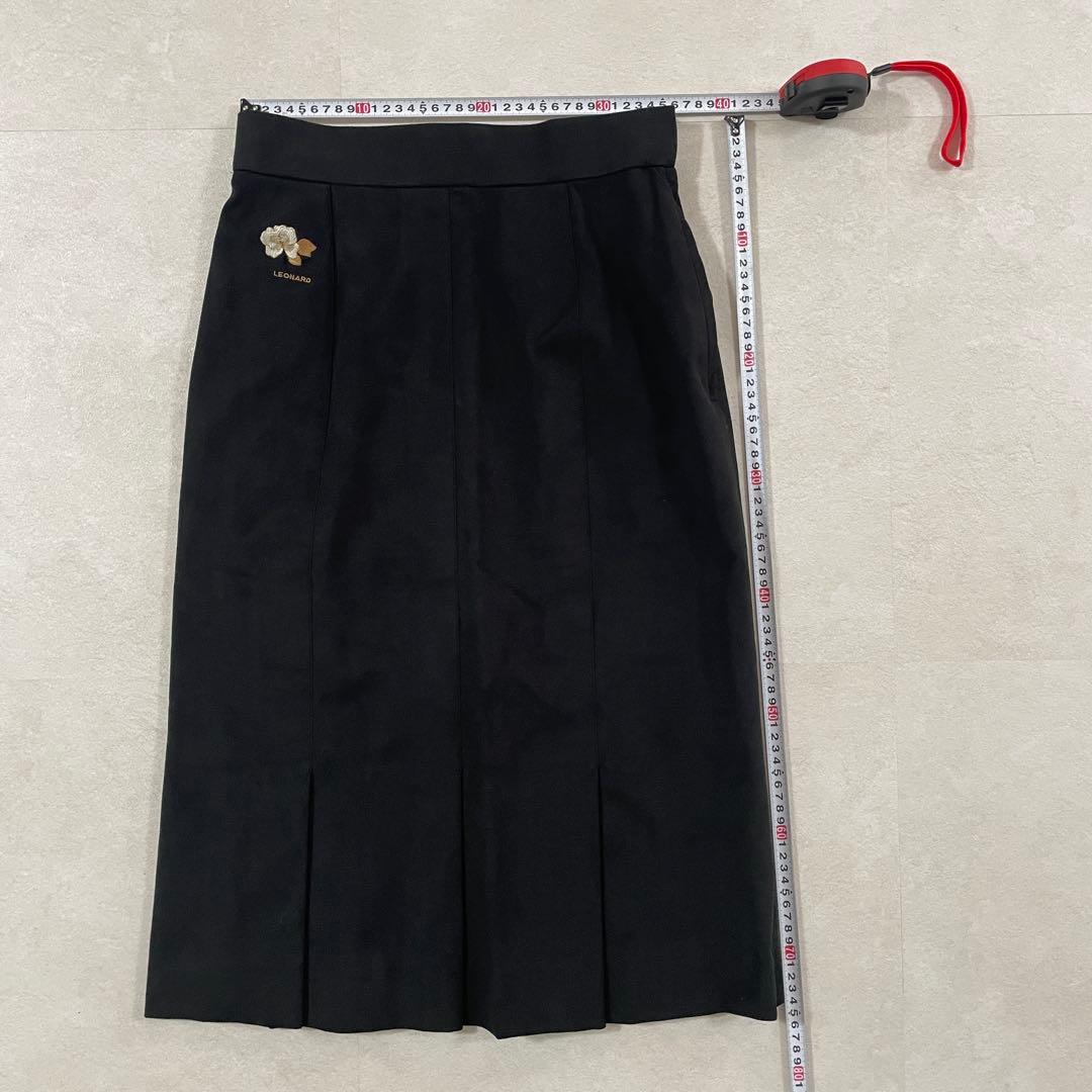 【美品】LEONARD プリーツスカート ロゴ刺繍 72-97 ブラック