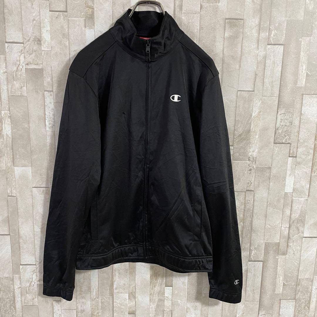 【美品】Champion トラックジャケット ロゴプリント L ブラック