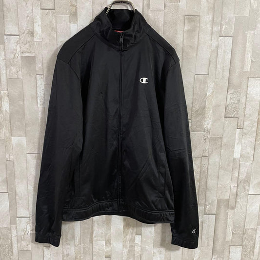 【美品】Champion トラックジャケット ロゴプリント L ブラック