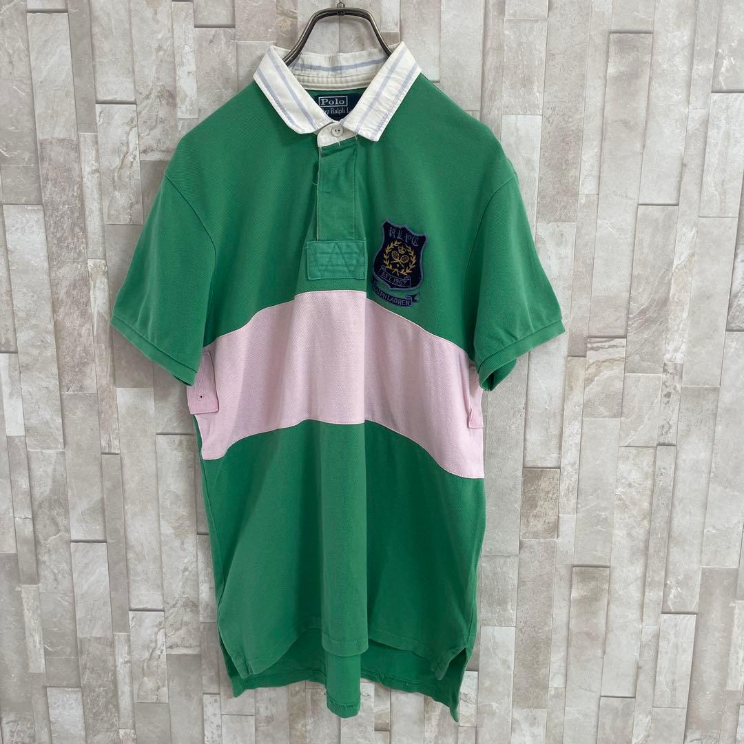 90s POLO RALPH LAUREN ポロシャツ L グリーン/ピンク