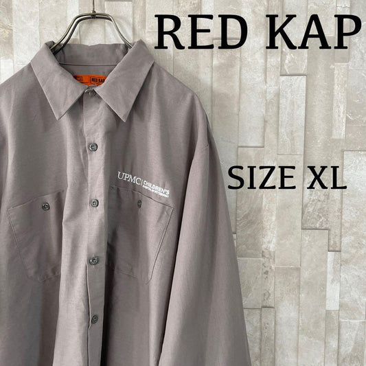 【美品】RED KAP 長袖ワークシャツ 企業ロゴ刺繍 XL