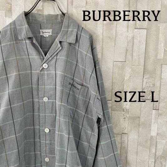 90s BURBERRY 長袖シャツ チェック柄 サイズL グレー