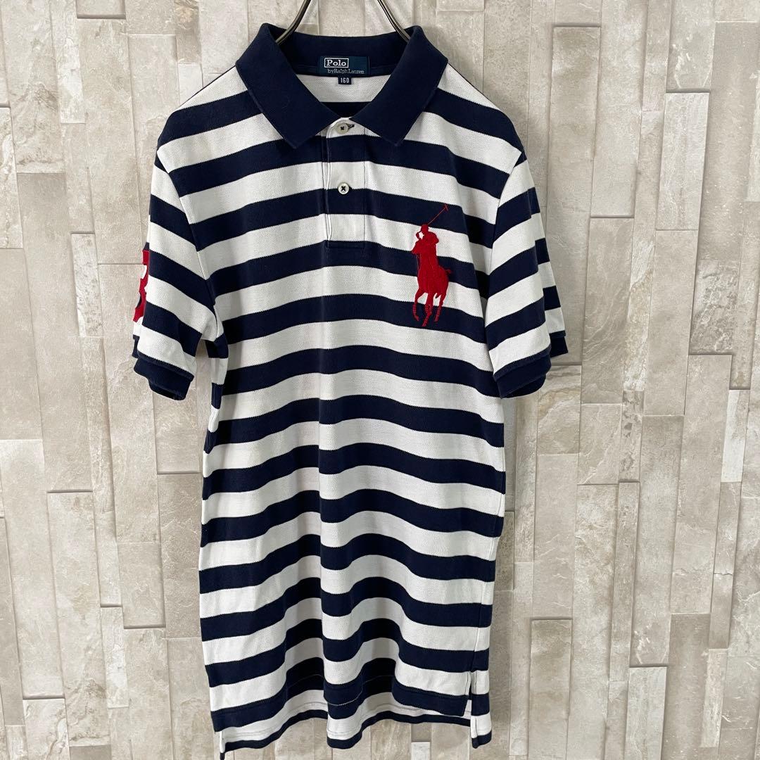 古着 POLO RALPH LAUREN 半袖ポロシャツ 160 ボーダー柄