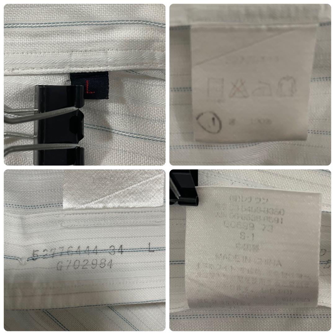 古着 DURBAN 半袖ワイシャツ ストライプ柄 ボタンダウン ホワイト L