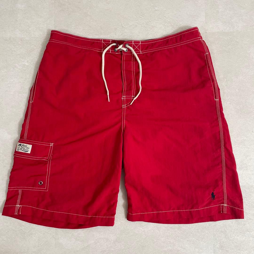 90s POLO RALPH LAUREN レッド スイムショーツ Lサイズ