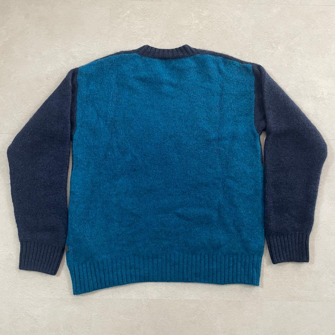 【美品】DIESEL 長袖ニットセーター バイカラー ネイビー×ターコイズ L