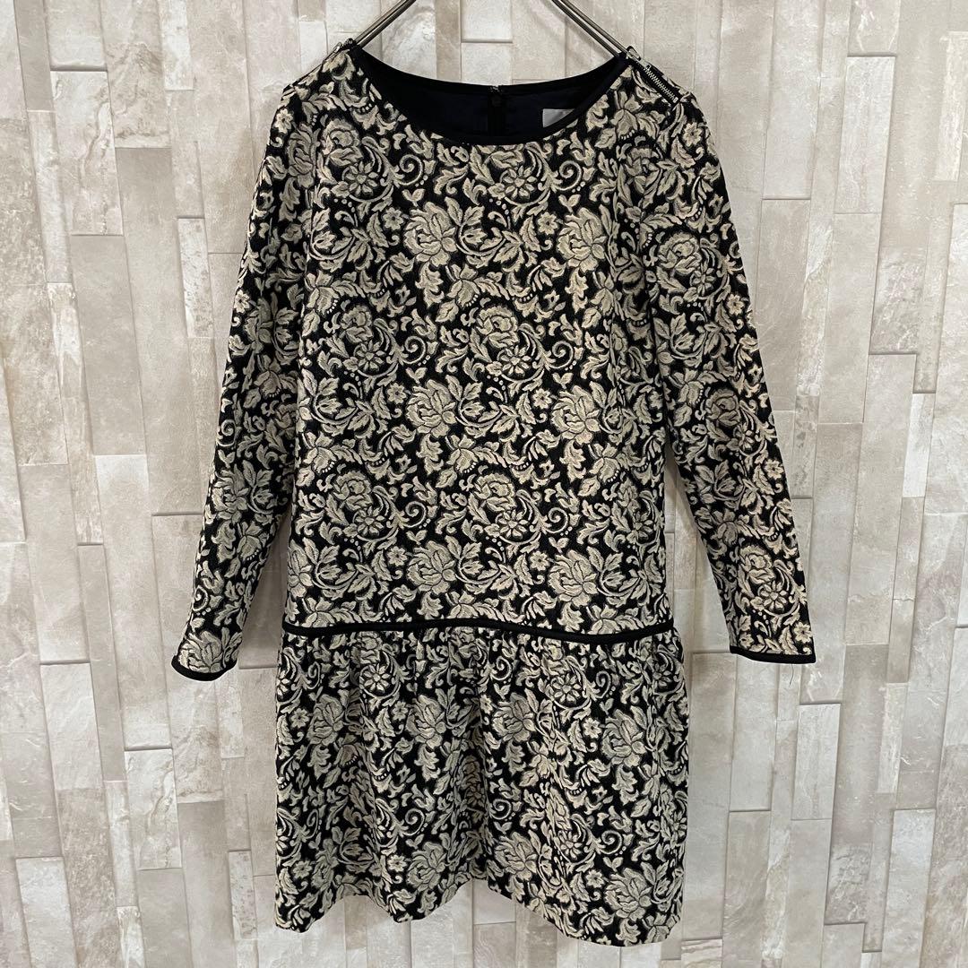 【美品】Viaggio Blu 長袖ワンピース ジャガード織り 花柄 サイズ1