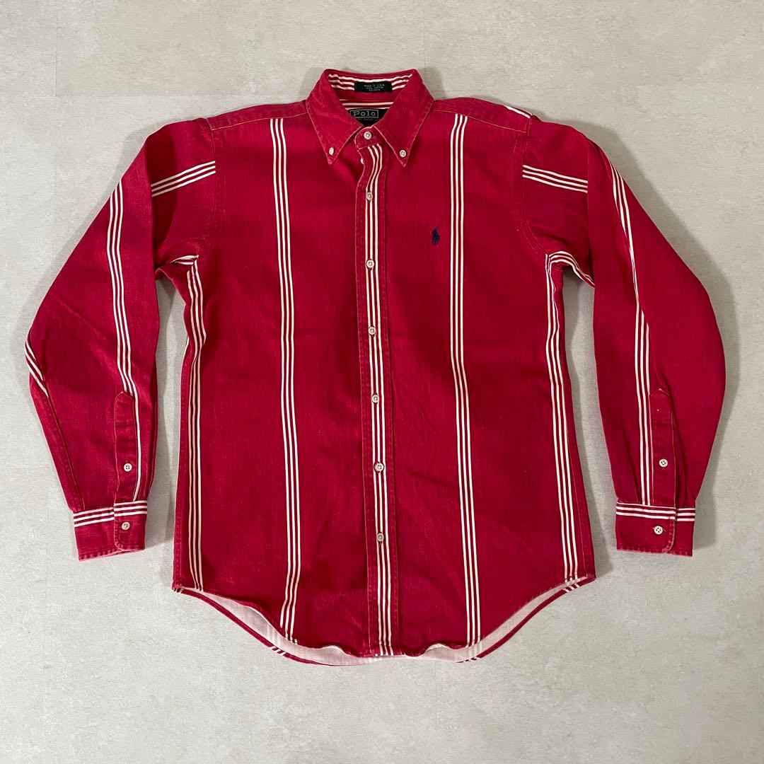 【美品】90s POLO RALPH LAUREN 長袖シャツ サイズL レッド