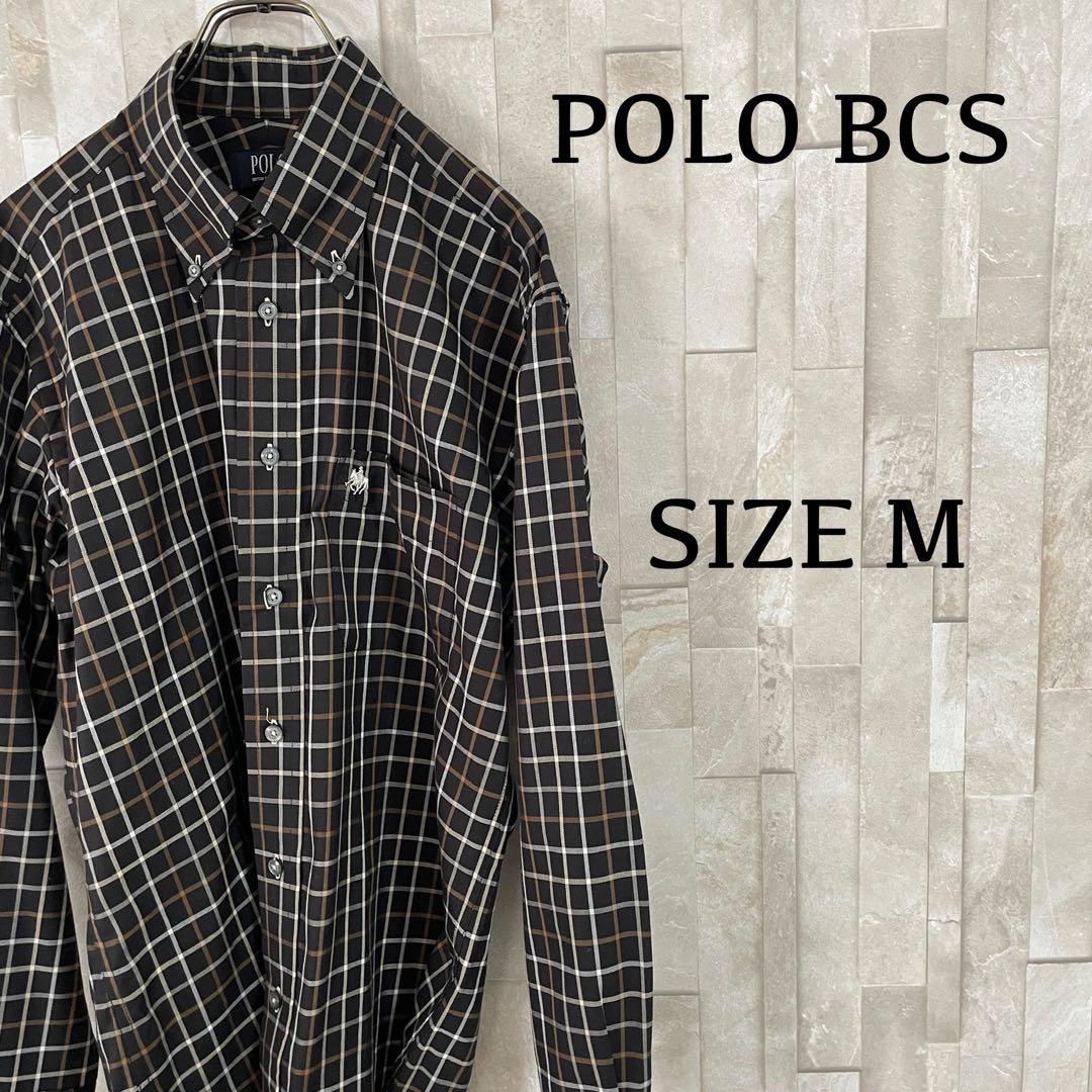 【美品】POLO BCS 長袖シャツ サイズM ブラック チェック柄