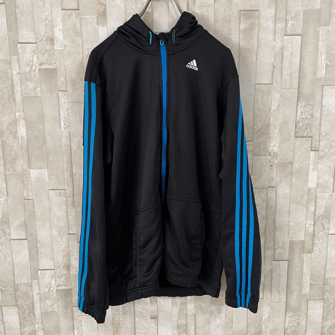 【美品】adidas フード付 トラックジャケット 3ストライプ サイズL