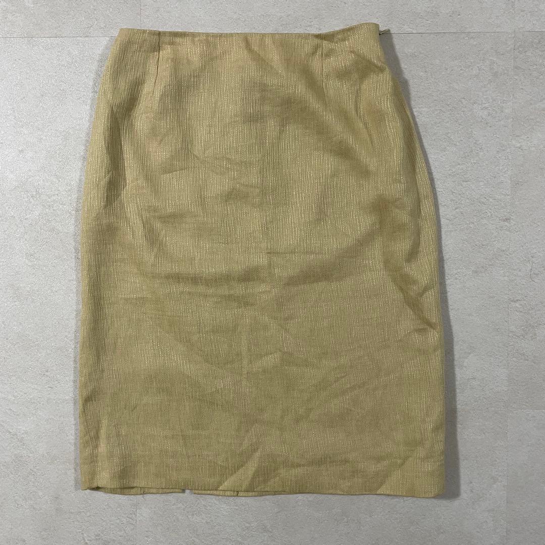 【美品】FENDI ひざ丈スカート イタリア製 麻100％ 40 ベージュ系