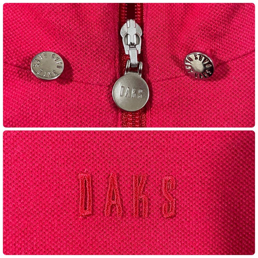 【美品】DAKS GOLF ポロシャツ ハーフジップ チェック柄 L レッド
