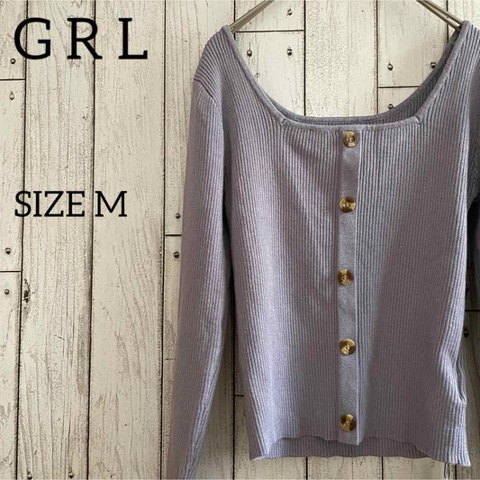 【新品未使用】GRL レディース 長袖スクエアネックリブニットMサイズ ブルー