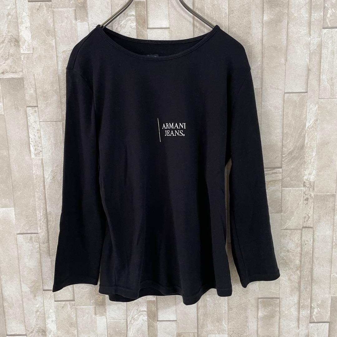 【美品】ARMANI JEANS 長袖Tシャツ ロゴプリント 8 ブラック