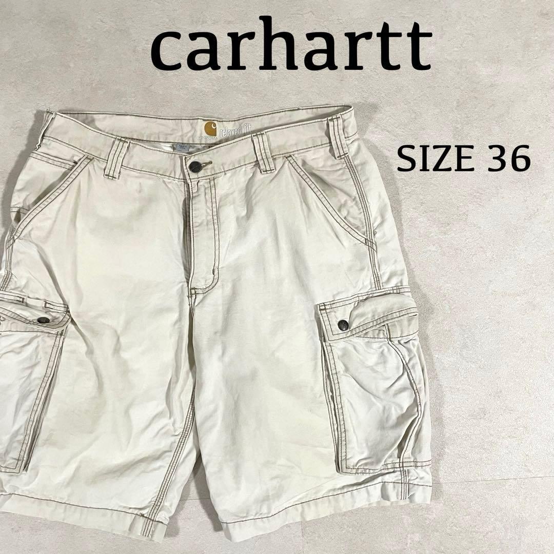 古着 carhartt ハーフパンツ カーゴパンツ 36 ホワイト ロゴ刺繍