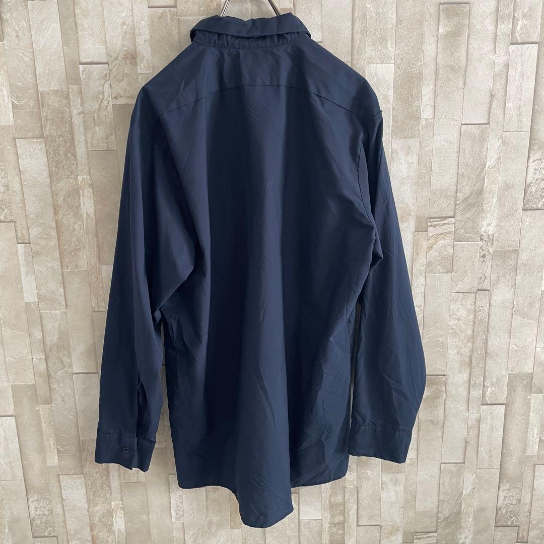古着 DURABLE PRESS 長袖ワークシャツ 無地 L ネイビー