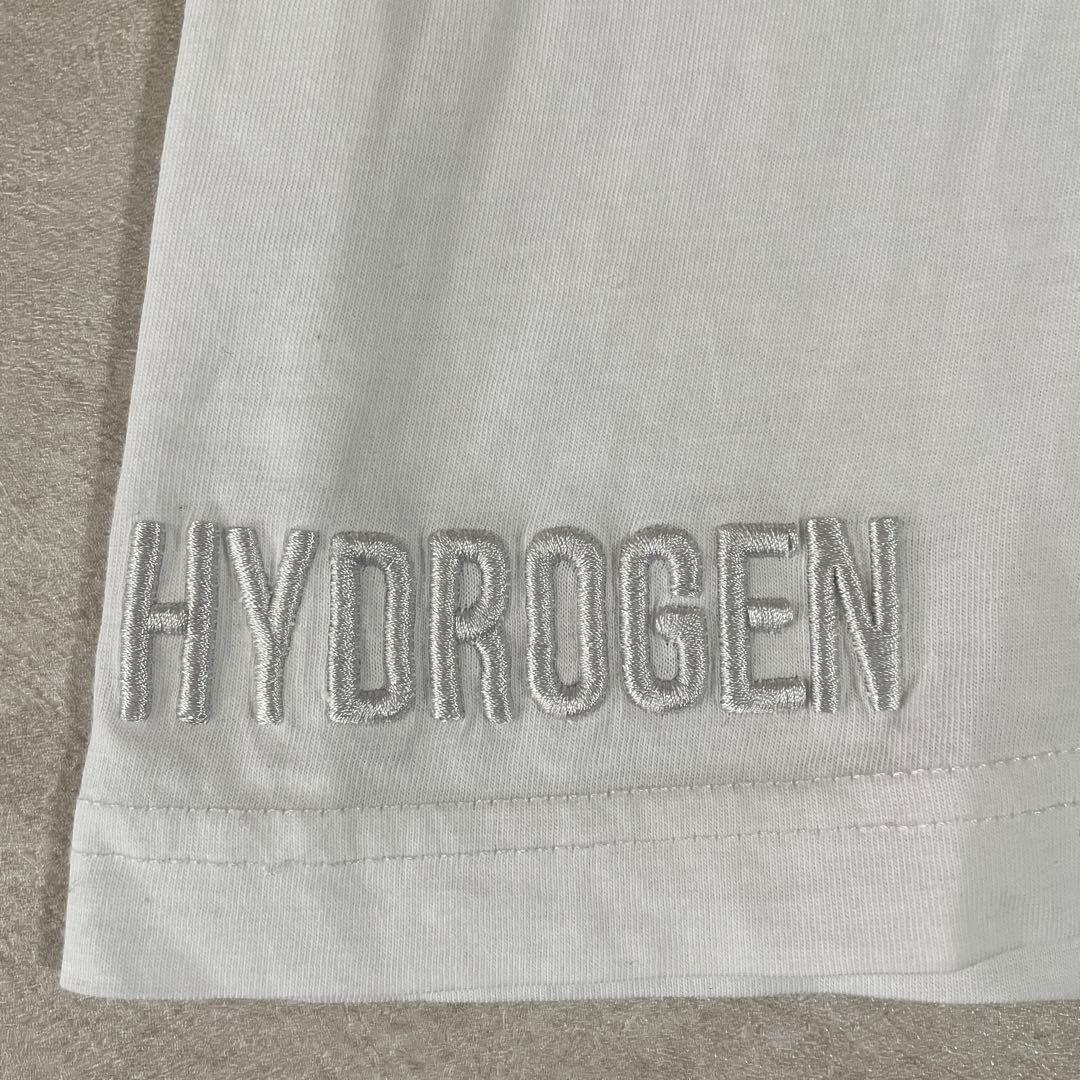 【美品】HYDROGEN ビック刺繍 車イラスト 半袖Tシャツ L ホワイト