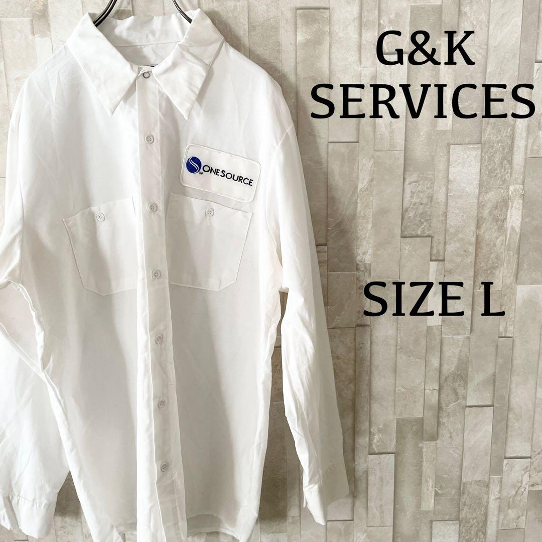 古着 G&K SERVICES 長袖ワークシャツ ロゴワッペン L ホワイト