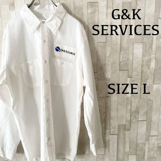 古着 G&K SERVICES 長袖ワークシャツ ロゴワッペン L ホワイト