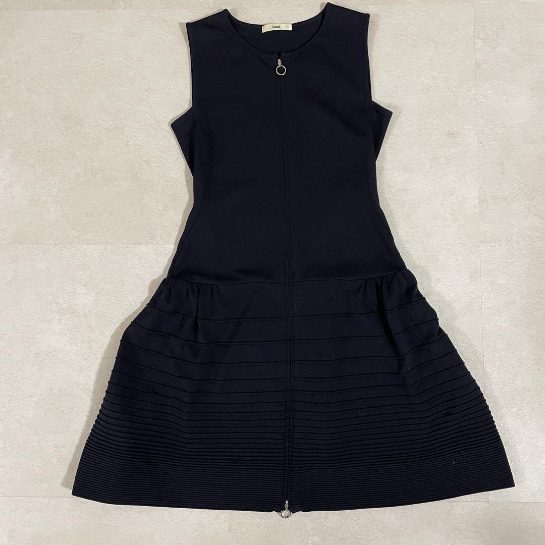 【美品】 Rene ノースリーブワンピース 日本製 プリーツ フロントファスナー