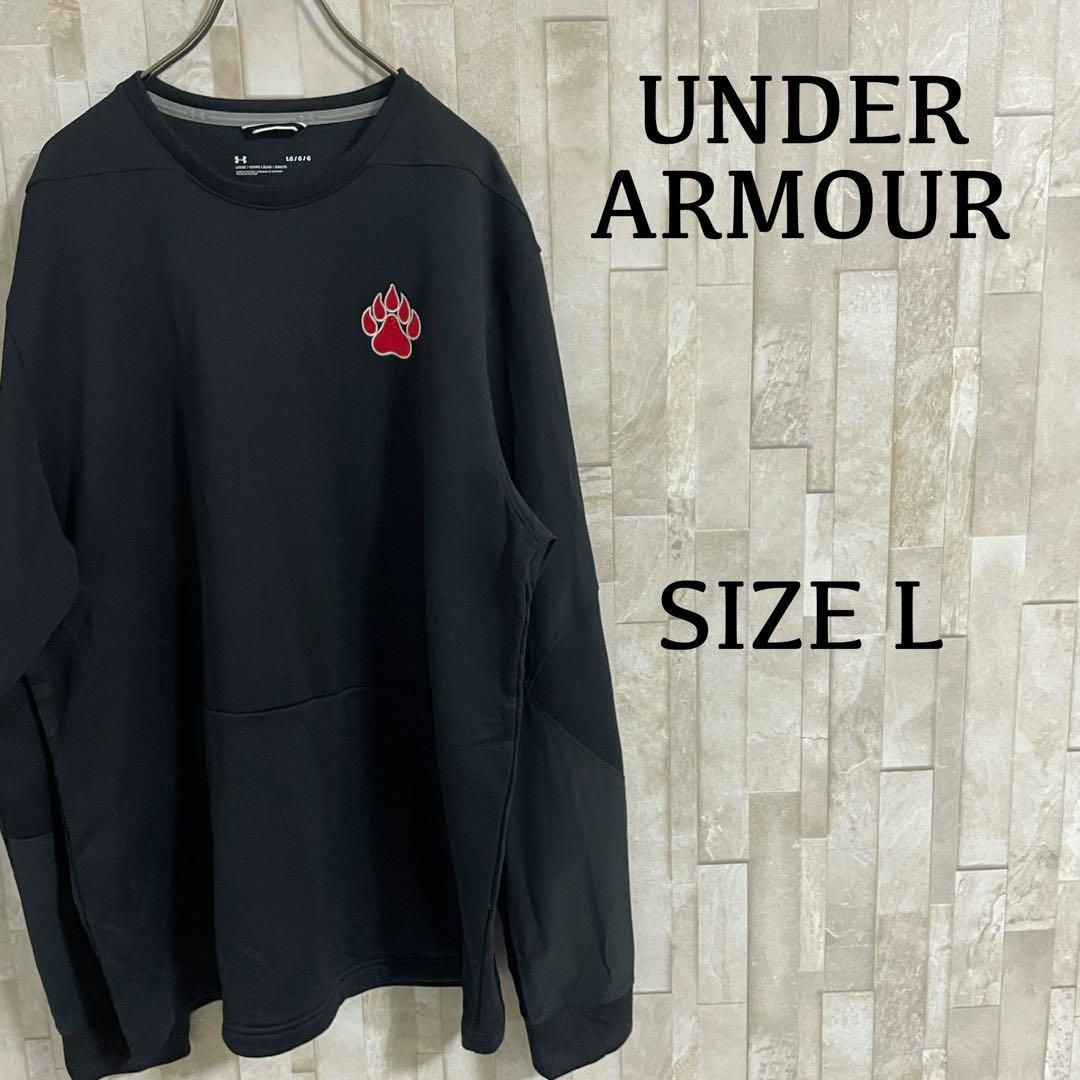 古着 UNDER ARMOUR 長袖シャツ 肉球刺繍 サイズL ブラック