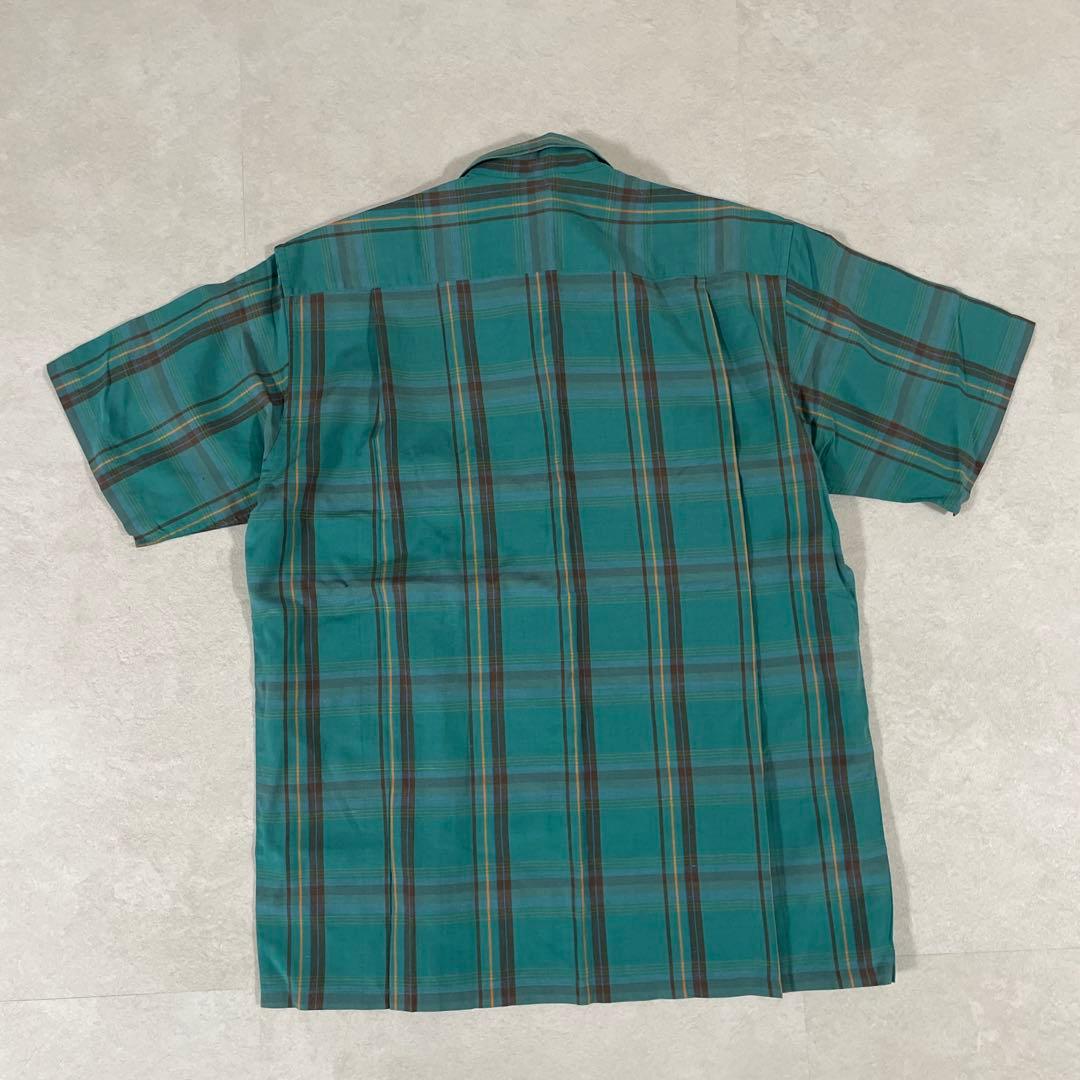 90s BURBERRY 半袖シャツ ロゴ刺繍 サイズM グリーン チェック柄
