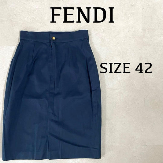 【美品】 FENDI 膝丈タイトスカート イタリア製 サイズ42 ネイビー