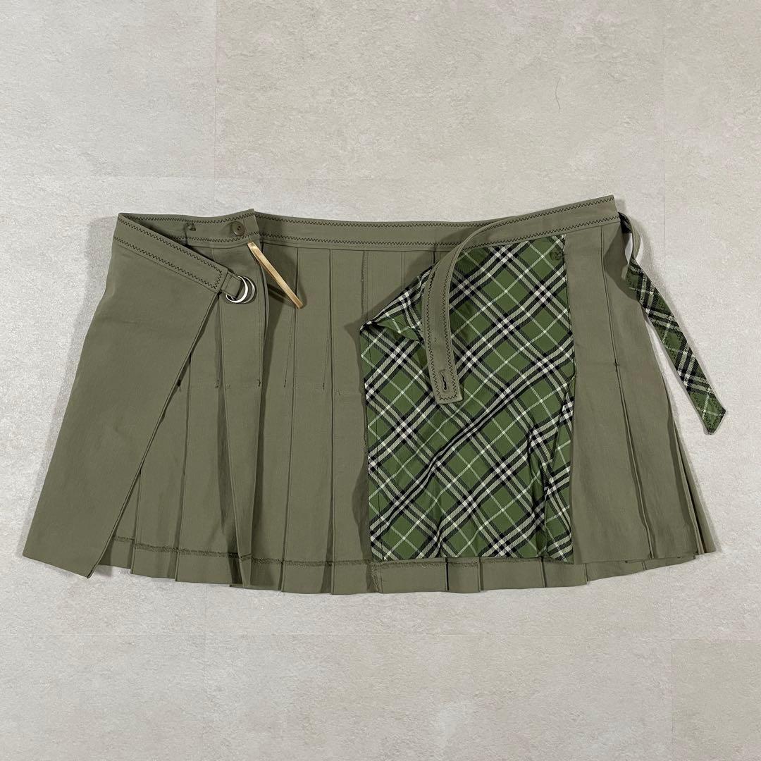 古着 BURBERRY LONDON ブルーレーベル プリーツスカート カーキ