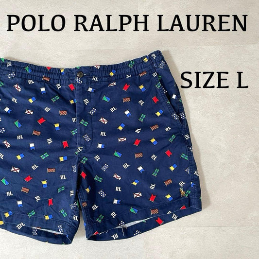 【美品】POLO RALPH LAUREN ハーフパンツ L ネイビー系 国旗柄