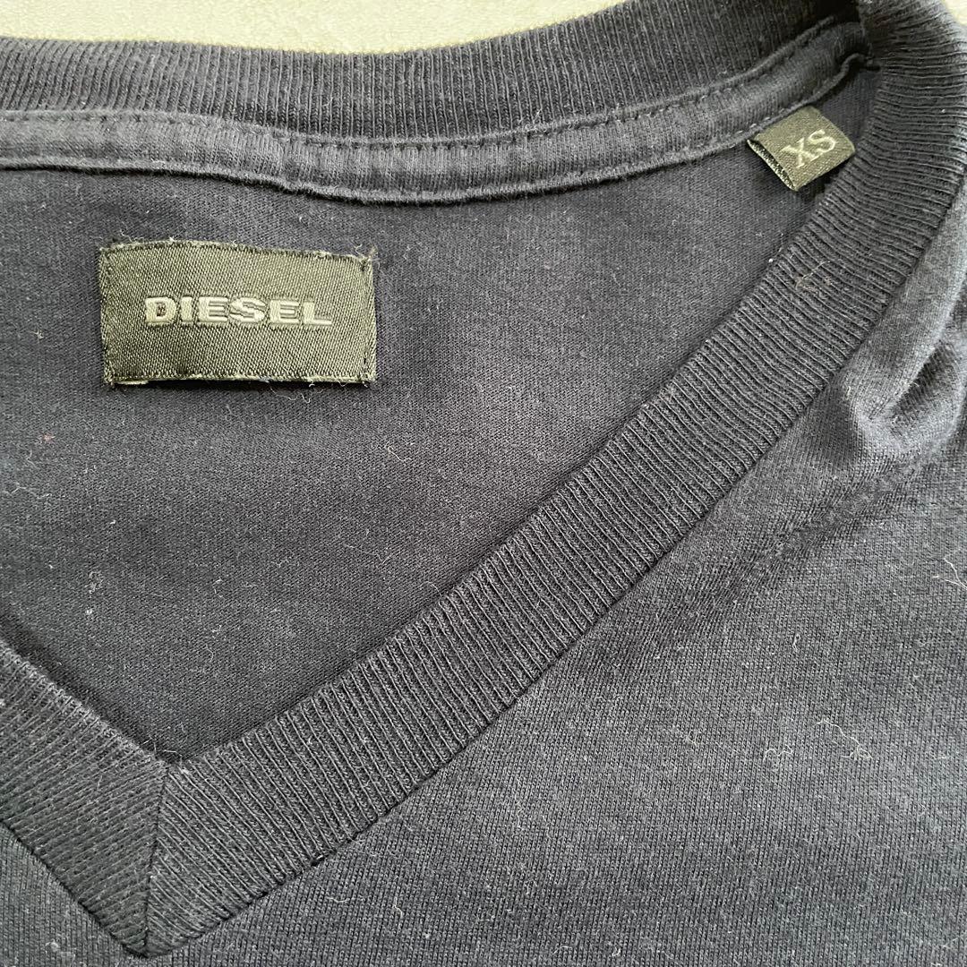 【美品】DIESEL VネックTシャツ デニムポケット ネイビー XSサイズ
