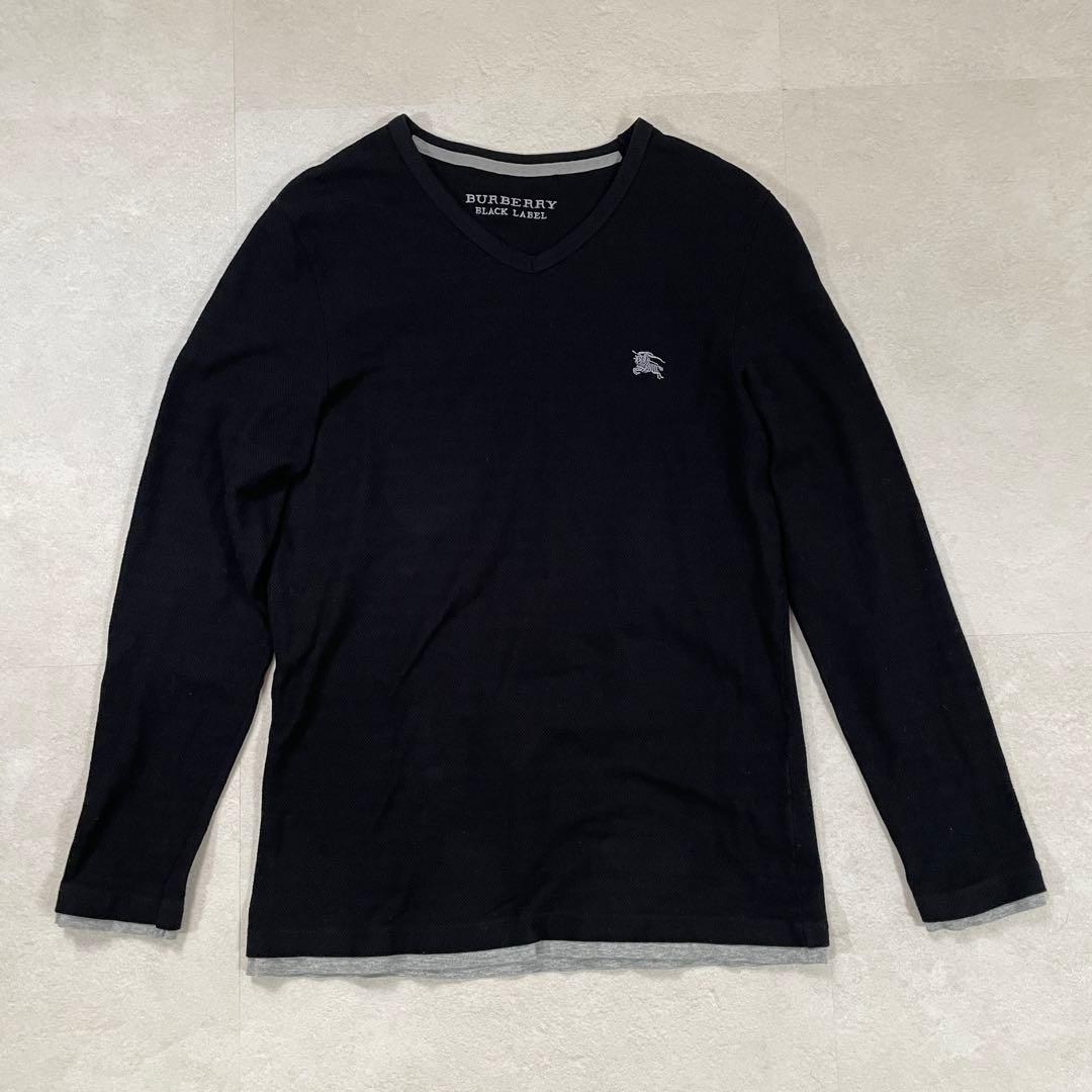 【美品】BURBERRY BLACK LABEL 長袖シャツ ロゴ刺繍 黒色