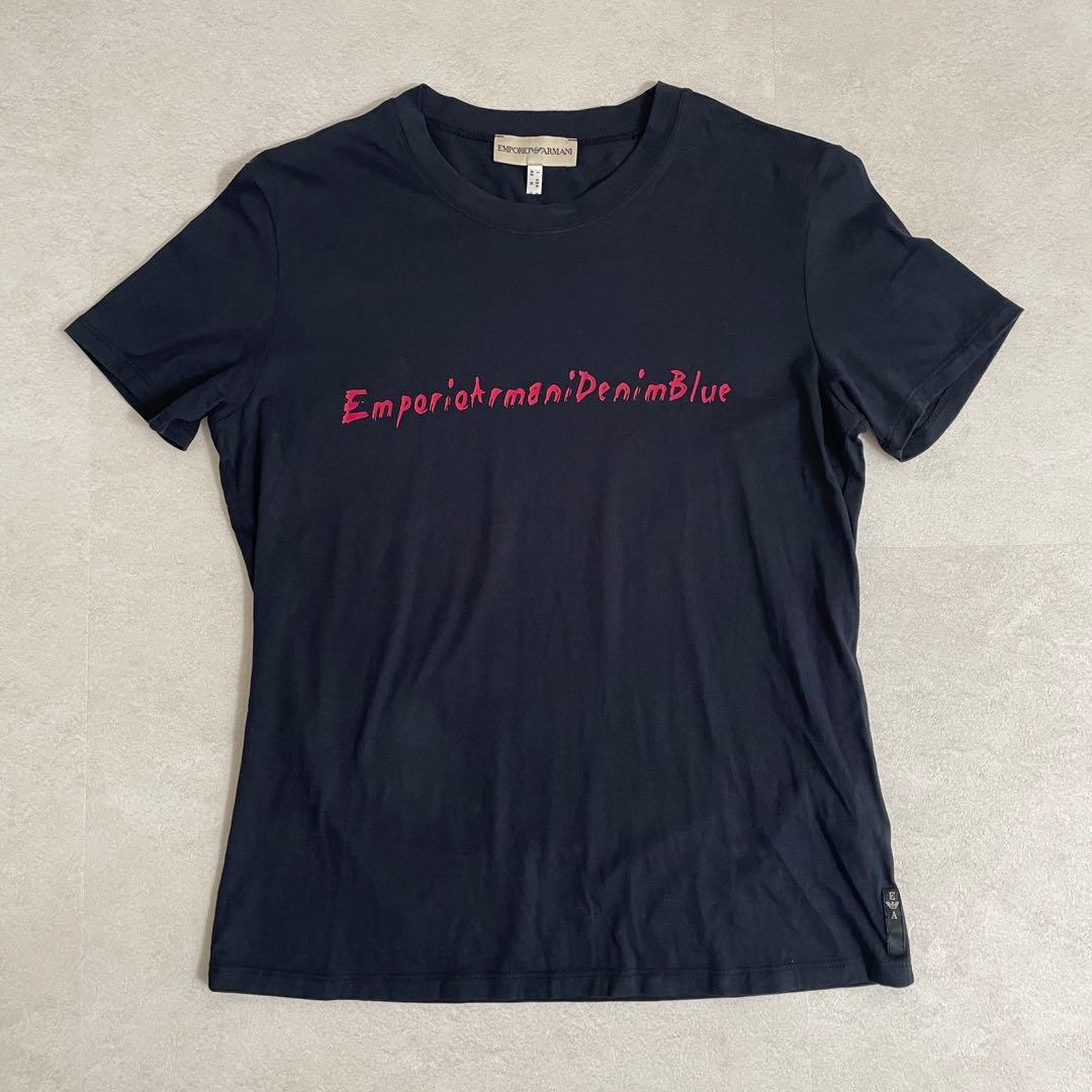 古着 EMPORIO ARMANI Tシャツ サイズ8 ネイビー ロゴプリント