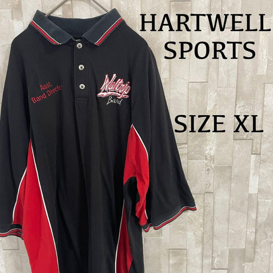 【美品】USA古着 HARTWELL SPORTS 半袖ポロシャツ XL 黒/赤