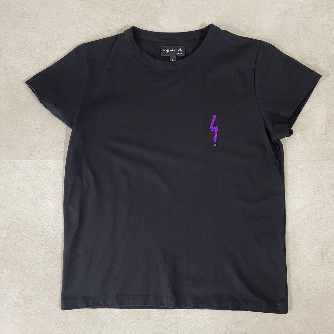 【美品】agnès b 半袖Tシャツ サイズ2 ブラック ポワンディロニー