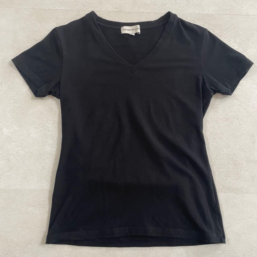 【美品】EMPORIO ARMANI イーグルロゴ ブラック Tシャツ Sサイズ