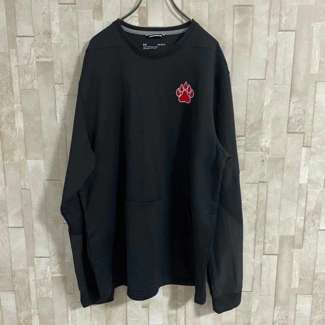 古着 UNDER ARMOUR 長袖シャツ 肉球刺繍 サイズL ブラック