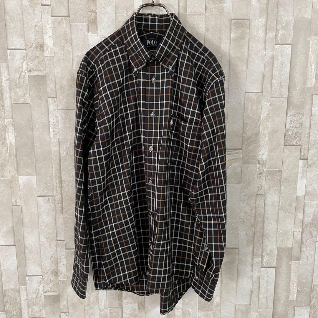 【美品】POLO BCS 長袖シャツ サイズM ブラック チェック柄