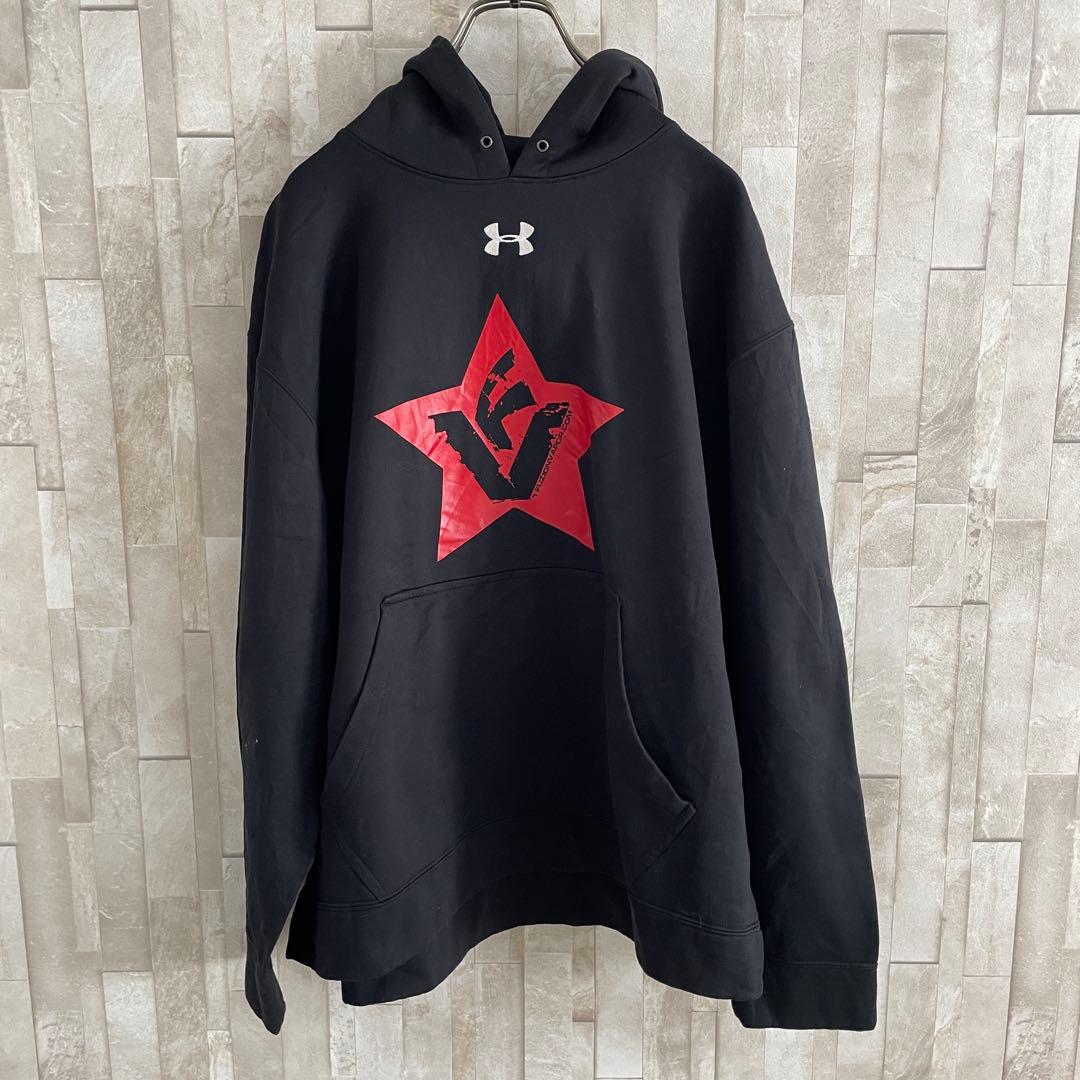 古着 UNDER ARMOR プルオーバーパーカー サイズXL ブラック