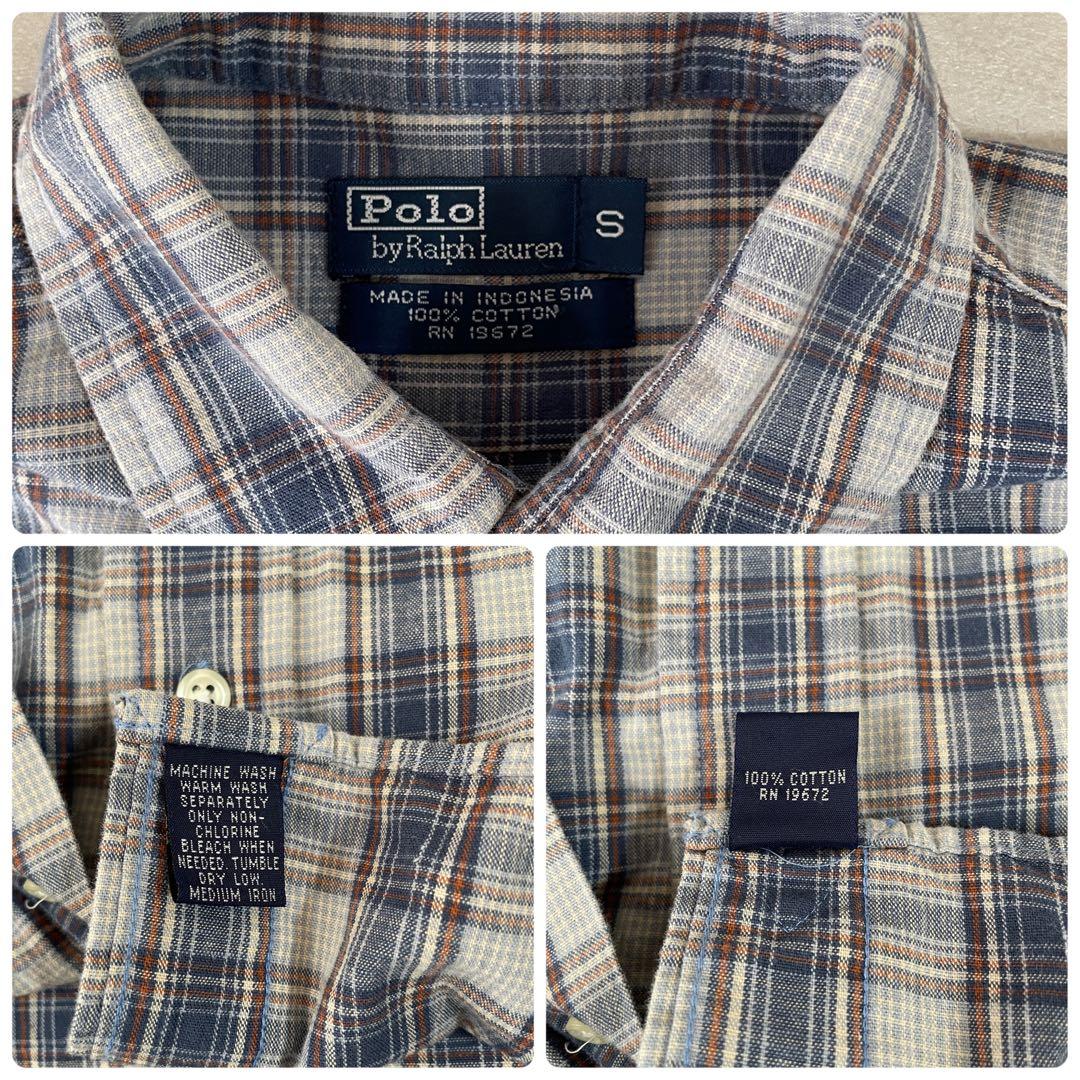 【美品】90s POLO RALPH LAUREN 長袖シャツ S チェック柄