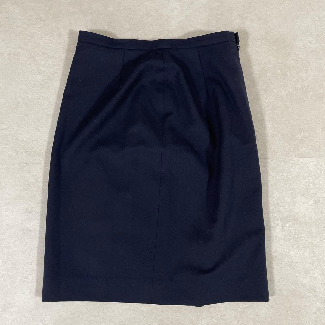 【美品】90s BURBERRY 膝丈 タイトスカート カシミヤ混 40 紺色