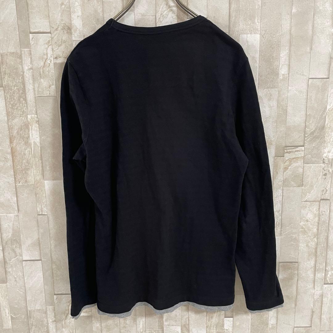 【美品】BURBERRY BLACK LABEL 長袖シャツ ロゴ刺繍 黒色