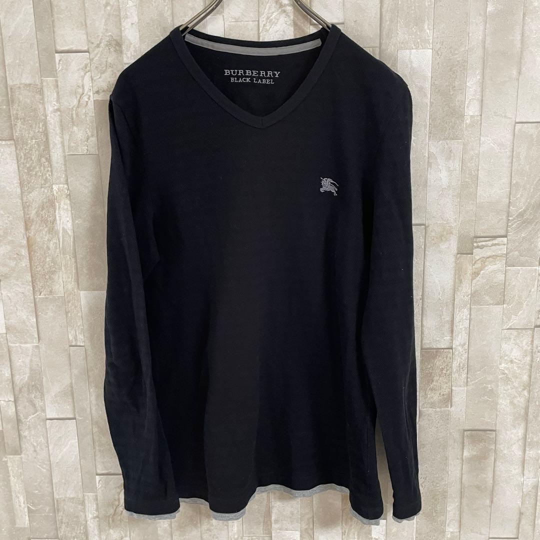 【美品】BURBERRY BLACK LABEL 長袖シャツ ロゴ刺繍 黒色