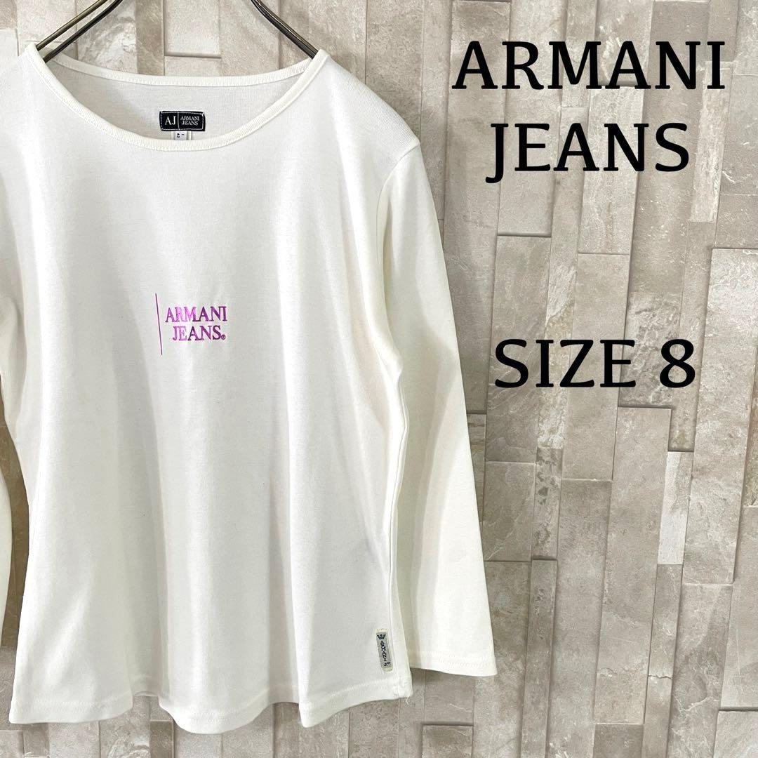古着 ARMANI JEANS 長袖Tシャツ プリント サイズ8 ホワイト