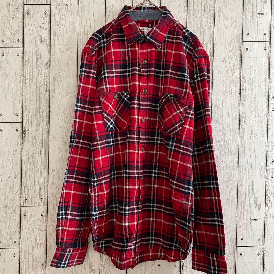 【美品】FLASH REPORT 長袖シャツ Mサイズ レッド チェック柄