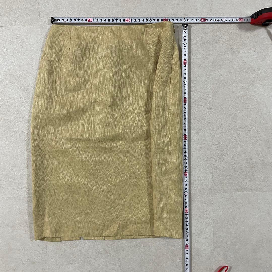 【美品】FENDI ひざ丈スカート イタリア製 麻100％ 40 ベージュ系
