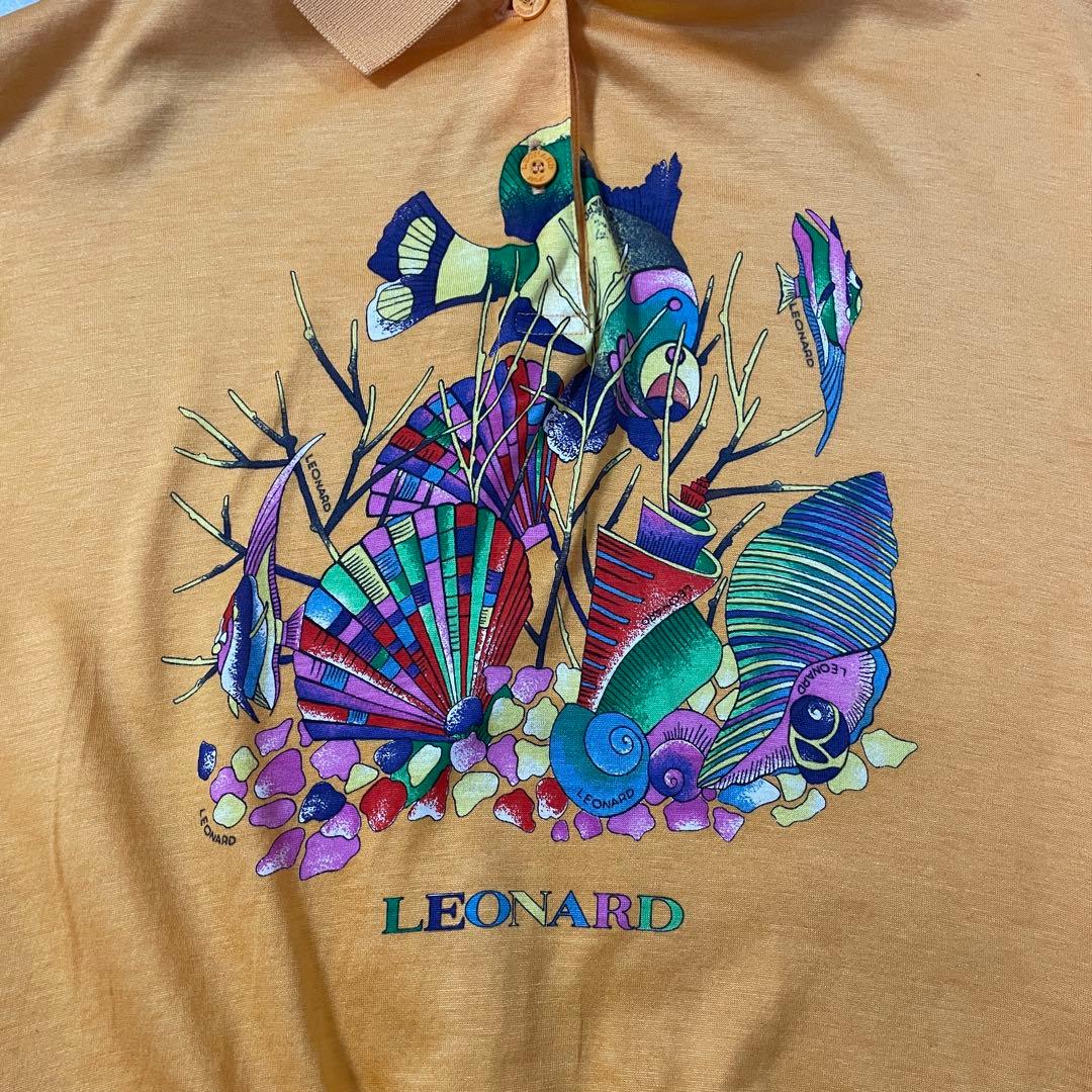 古着 LEONARD 長袖シャツ ビックプリント 日本製 サイズL オレンジ