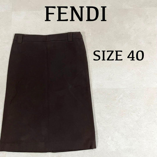 古着 FENDI 膝丈タイトスカート イタリア製 パッチ サイズ40 ブラウン